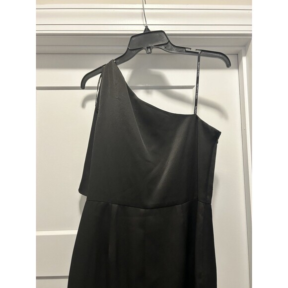 VINCE CAMUTO Women's Black Ruffled One-shoulder Satin Sheath Dress Size 10 Lined - Picture 7 of 9
